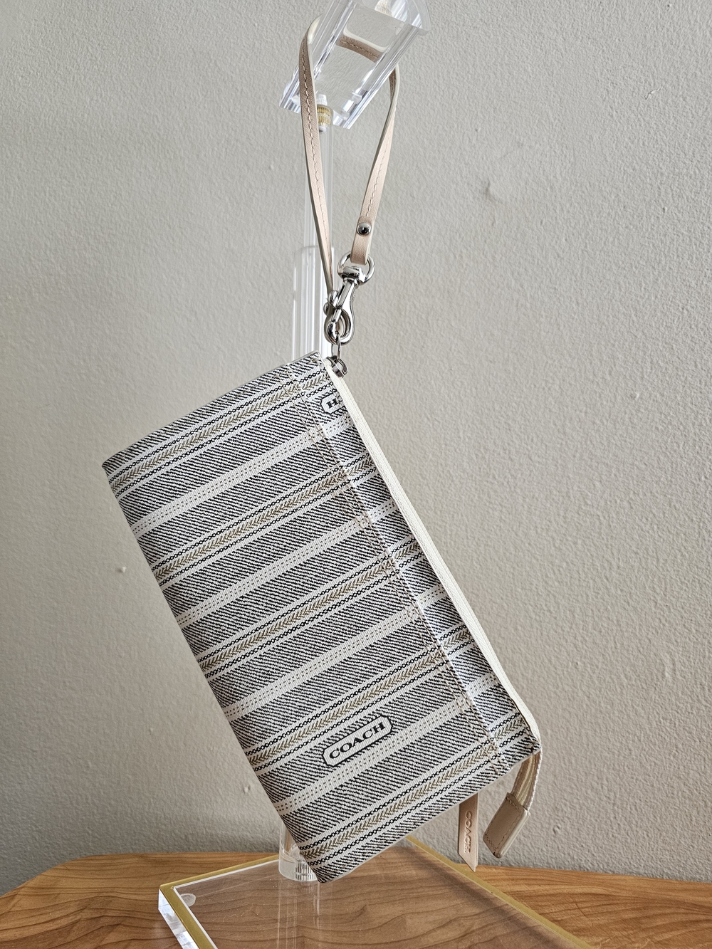 COACH Striped Wristlet in Cream and Black - Picture 3 of 7